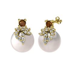 Afra İnci Küpe - Dumanlı kuvars, swarovski ve inci 14 ayar altın küpe #1cfl1cw