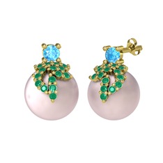 Afra İnci Küpe - Akuamarin, kök zümrüt ve pembe inci 925 ayar altın kaplama gümüş küpe #1cnc3fd