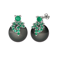 Afra İnci Küpe - Kök zümrüt ve siyah inci 8 ayar beyaz altın küpe #1cxocm5