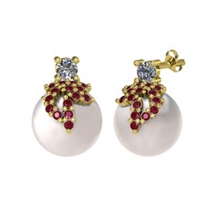 Afra İnci Küpe - Pırlanta, kök yakut ve inci 18 ayar altın küpe (0.22 karat) #1d4gvvm