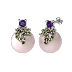 Afra İnci Küpe - Ametist, peridot ve pembe inci 925 ayar gümüş küpe #1d4sq37