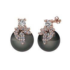 Afra İnci Küpe - Swarovski, pırlanta ve siyah inci 8 ayar rose altın küpe (0.352 karat) #1dxyi3