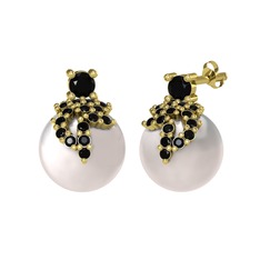 Afra İnci Küpe - Siyah zirkon ve inci 14 ayar altın küpe #1ec4dbd