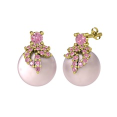 Afra İnci Küpe - Pembe kuvars ve pembe inci 14 ayar altın küpe #1ecgwhp