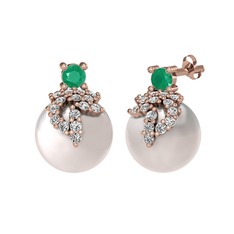 Afra İnci Küpe - Kök zümrüt, swarovski ve inci 14 ayar rose altın küpe #1eivfce