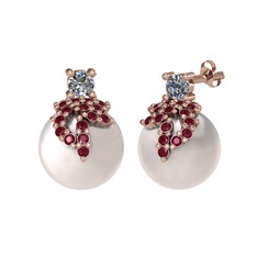 Afra İnci Küpe - Pırlanta, kök yakut ve inci 8 ayar rose altın küpe (0.22 karat) #1elxlrv