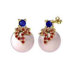 Afra İnci Küpe - Lab safir, garnet ve pembe inci 8 ayar altın küpe #1f7ih6t