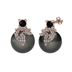 Afra İnci Küpe - Siyah zirkon, pırlanta ve siyah inci 18 ayar rose altın küpe (0.352 karat) #1fav9vy