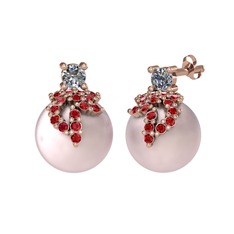 Afra İnci Küpe - Pırlanta, garnet ve pembe inci 925 ayar rose altın kaplama gümüş küpe (0.22 karat) #1fduwoi