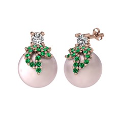 Afra İnci Küpe - Beyaz zirkon, yeşil kuvars ve pembe inci 14 ayar rose altın küpe #1ffcuzr