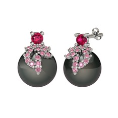 Afra İnci Küpe - Rodolit garnet, pembe kuvars ve siyah inci 925 ayar gümüş küpe #1fukjhm