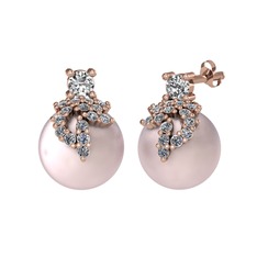 Swarovski, pırlanta ve pembe inci 8 ayar rose altın küpe (0.352 karat)