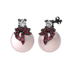 Afra İnci Küpe - Beyaz zirkon, kök yakut ve pembe inci 925 ayar siyah rodyum kaplama gümüş küpe #1gmuaui