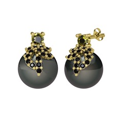 Afra İnci Küpe - Peridot, siyah zirkon ve siyah inci 8 ayar altın küpe #1gpuhag