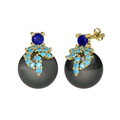 Afra İnci Küpe - Lab safir, akuamarin ve siyah inci 925 ayar altın kaplama gümüş küpe #1i9x05z