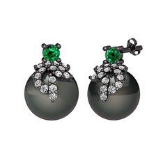 Afra İnci Küpe - Yeşil kuvars, swarovski ve siyah inci 925 ayar siyah rodyum kaplama gümüş küpe #1j19hik