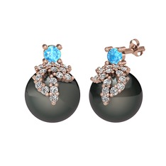 Afra İnci Küpe - Akuamarin, swarovski ve siyah inci 18 ayar rose altın küpe #1j49utq
