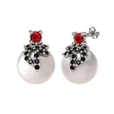 Afra İnci Küpe - Garnet, siyah zirkon ve inci 925 ayar gümüş küpe #1jq2ddn