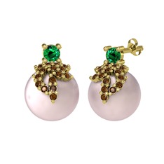 Yeşil kuvars, dumanlı kuvars ve pembe inci 18 ayar altın küpe