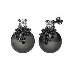 Afra İnci Küpe - Swarovski, siyah zirkon ve siyah inci 925 ayar siyah rodyum kaplama gümüş küpe #1kmjf5o