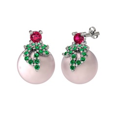 Rodolit garnet, yeşil kuvars ve pembe inci 925 ayar gümüş küpe