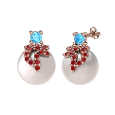 Afra İnci Küpe - Akuamarin, garnet ve inci 14 ayar rose altın küpe #1lb9j81