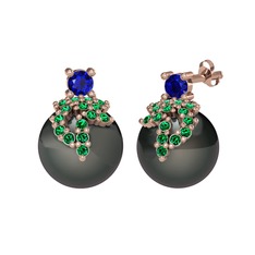 Afra İnci Küpe - Lab safir, yeşil kuvars ve siyah inci 14 ayar rose altın küpe #1lgz1vj