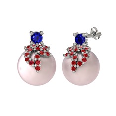 Afra İnci Küpe - Lab safir, garnet ve pembe inci 8 ayar beyaz altın küpe #1lkz1g3