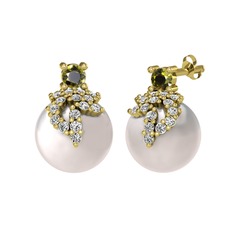 Peridot, swarovski ve inci 14 ayar altın küpe