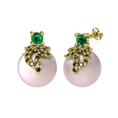 Afra İnci Küpe - Yeşil kuvars, peridot ve pembe inci 18 ayar altın küpe #1m40gxi