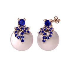 Afra İnci Küpe - Lab safir ve pembe inci 18 ayar rose altın küpe #1m6z9mb