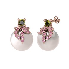 Afra İnci Küpe - Peridot, pembe kuvars ve inci 925 ayar rose altın kaplama gümüş küpe #1m95q06