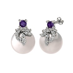 Ametist, swarovski ve inci 925 ayar gümüş küpe
