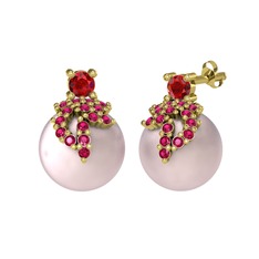 Garnet, rodolit garnet ve pembe inci 18 ayar altın küpe
