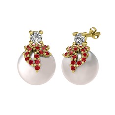Afra İnci Küpe - Swarovski, garnet ve inci 14 ayar altın küpe #1negxr3