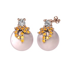 Swarovski, sitrin ve pembe inci 8 ayar rose altın küpe