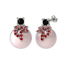 Afra İnci Küpe - Siyah zirkon, garnet ve pembe inci 8 ayar beyaz altın küpe #1nycpdu