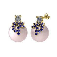 Afra İnci Küpe - Pırlanta, lab safir ve pembe inci 18 ayar altın küpe (0.22 karat) #1oeln3j