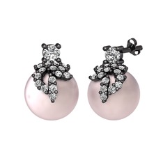 Afra İnci Küpe - Beyaz zirkon, swarovski ve pembe inci 925 ayar siyah rodyum kaplama gümüş küpe #1ohbsi9