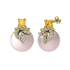 Afra İnci Küpe - Sitrin, swarovski ve pembe inci 14 ayar altın küpe #1p2hu70