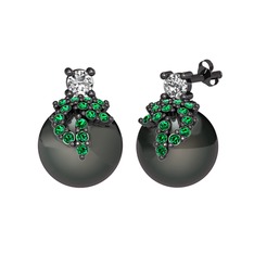 Afra İnci Küpe - Swarovski, yeşil kuvars ve siyah inci 925 ayar siyah rodyum kaplama gümüş küpe #1p43ipc