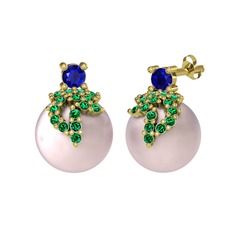 Afra İnci Küpe - Lab safir, yeşil kuvars ve pembe inci 925 ayar altın kaplama gümüş küpe #1p6eopp