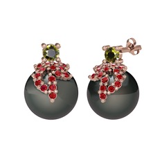 Afra İnci Küpe - Peridot, garnet ve siyah inci 8 ayar rose altın küpe #1pm3zi6