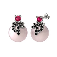 Afra İnci Küpe - Rodolit garnet, siyah zirkon ve pembe inci 925 ayar gümüş küpe #1pn3r5c