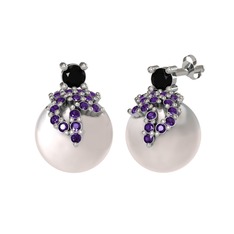 Afra İnci Küpe - Siyah zirkon, ametist ve inci 925 ayar gümüş küpe #1poivzy