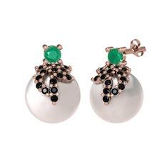 Afra İnci Küpe - Kök zümrüt, siyah zirkon ve inci 8 ayar rose altın küpe #1pq1kqc