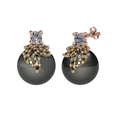 Afra İnci Küpe - Pırlanta, peridot ve siyah inci 18 ayar rose altın küpe (0.22 karat) #1qdh1nu