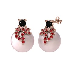 Afra İnci Küpe - Siyah zirkon, garnet ve pembe inci 8 ayar rose altın küpe #1qpxemx