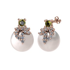 Afra İnci Küpe - Peridot, pırlanta ve inci 14 ayar rose altın küpe (0.352 karat) #1qyjgiu