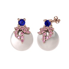 Afra İnci Küpe - Lab safir, pembe kuvars ve inci 8 ayar rose altın küpe #1spa4tu